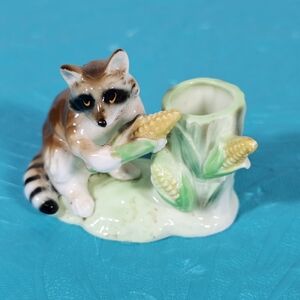 Vintage Porcelain Figurine Raccoon Toothpick Holder Bone China